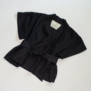 Not Perfect Linen Wrap Top - Medium - Black